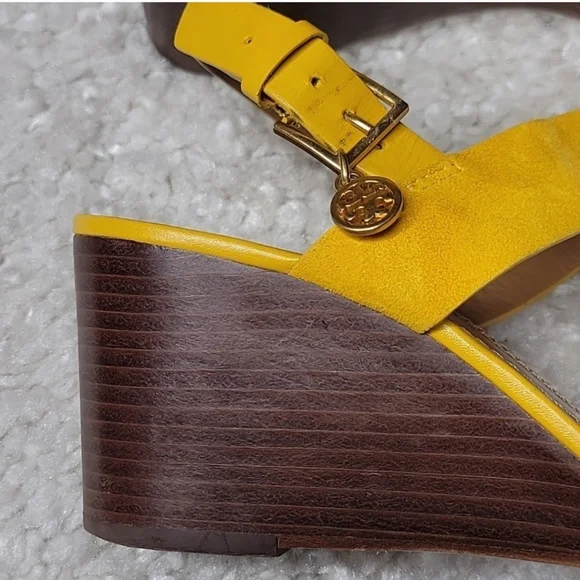TORY BURCH mustard Yellow Suede Wedges Size 6.5 - Picture 3 of 11